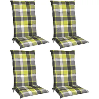 Beautissu Hochlehner Auflage 100 x 50 x 6 cm grün kariert 4-tlg.