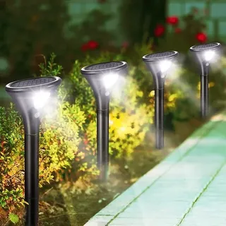Solarlampen für Außen 4 Stück? Solar Gartenleuchte 2 Modi Solarleuchten mit Bewegungsmelder Wegeleuchte IP65 Wasserdichte Auto Ein/Aus Landschaftslichter Aussenlicht für Garten/Patio/Rasen/Pfad - Schwarz