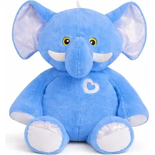 XXL Plüsch Elefant 72 cm Groß – Großer Blauer Kuschelelefant mit Großen Schlappohren, Stoßzähnen und Herz – Weiches Kuscheltier als Geschenk für Kinder und Erwachsene - Blau