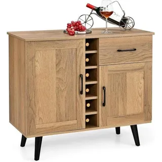 Wohnschrank - Weinkeller für 6 Flaschen - Holzschrank mit Türen und Schublade - Wohnzimmer - Esszimmer - verstellbare Regale - 90 x 40 x 79 cm - Naturholz