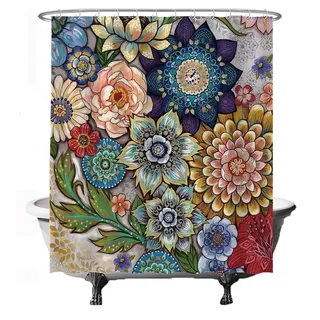 Ulticool Duschvorhang - Bunte Blumen Natur Kunst - 180 x 200 cm – Waschbar – Anti Schimmel - Wasserdicht - mit 12 Ringe - Rot Grün Blau Braun Gelb