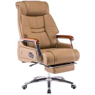 Chefsessel Ergonomisch Gemütliche Mittagspause Zu Hause Computerstuhl, 155° Neigbares Echtleder Bürostuhl, Tragfähigkeit 250kg/551.2lbs (Color : Beige, S : 114-120 * 50cm)