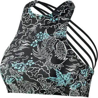 Beco Damen Bikini Damen Sportlicher High Neck Bikini Top, mit Gekreuzten Spaghettiträgern, herausnehmbare Pads, B Cup Bikini, schwarz/bunt, 34, 36170