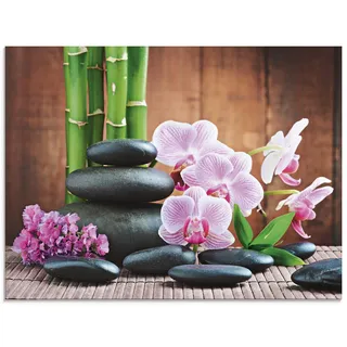 ARTland Wanddeko Glasbilder Wandbild Glas Bild einteilig 60x45 cm Querformat Zen Asien Asiatisch Wellness Spa Bambus Natur Steine Orchideen T5OO