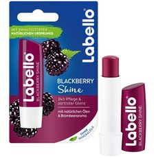 Labello Blackberry Shine im 1er Pack (1 x 4,8 g), Lippenpflegestift mit zartrotem Glanz und Schimmerpigmenten, Lippenpflege ohne Mineralöle