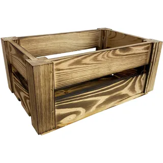 WoodGall Geflammte Holzkiste Vintage ohne Deckel 30x20x13CM- solide Kiefern holzbox als Deko- oder Weinkiste, auch als Geschenkkorb leer - ideal für Holzkiste Regal und als Obst-Aufbewahrungskiste