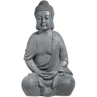 Neustein XXL Großer Buddha 50 cm Steinoptik Garten Deko Figur Skulptur Feng Shui sitzend Steinfigur-Optik (dunkelgrau)