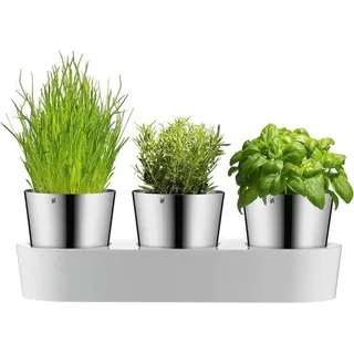 Automatisches 3-teiliges Kräutergarten-Set mit 3 Cromargan-Potten und Wasserbehälter Ø 107 cm.