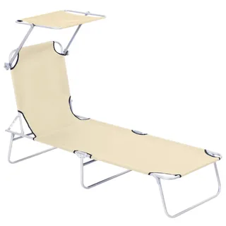 Outsunny Sonnenliege mit Sonnenschutz, Beige , Metall, Textil , 58x27x187 cm , Gartenmöbel, Gartenliegen