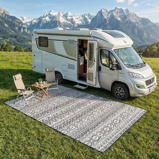 EVOCAMP Outdoor Teppich 250x300 cm, Kunststoffteppich, wetterfest für Terrasse, grau-weiß - Grau