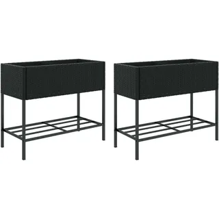 Hochbeete mit Ablage 2 Stk. Schwarz 90x40x75 cm Poly Rattan - Schwarz
