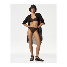 Womens M&S Collection Bikinihose mit hoch ausgeschnittenem Bein und Blumenmuster - Conker, Conker, UK 18 (EU 46)