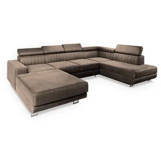 Masseno Wohnlandschaft Siena R-S Beige Velours-Stoff mit Schlaffunktion , Holz , U-Form , 335x89x190 cm , Wohnzimmer, Sofas & Couches, Wohnlandschaften, Wohnlandschaften in U-Form