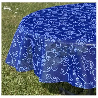 heimtexland ® Outdoor Garten Camping Tischdecke Ranke Wetterfest UV-Beständig Waschbar Weichschaum Gartentischdecke Typ798 Blau 160 cm rund