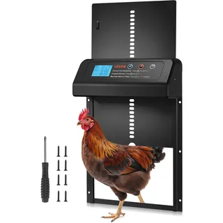 Vevor Automatische Hühnerklappe, Hühnerstalltür mit Timer, manueller Einstellung & Einklemmschutz, Elektrischer Hühnerauslauf-Toröffner mit wasserdichter Versiegelung, Schwarz, 350x250x73 mm