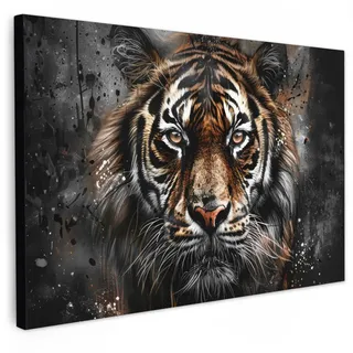 MuchoWow Leinwandbild Tiger - Tiere - Porträt - Luxus - Schwarz XXL 150x100 cm , Anthrazit , Textil , Kiefer , Rechteckig , 150x100 cm , FSC 100% , gerahmt , Bilder & Rahmen, Bilder, Leinwandbilder