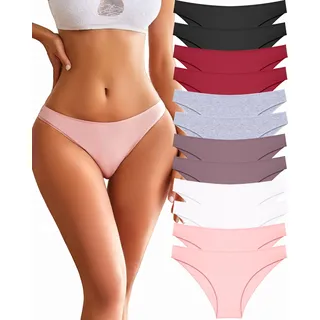FINETOO 12er-Pack Baumwoll-Unterwäsche für Damen, niedlich, niedrige Taille, Bikini-Höschen, hoher Schnitt, atmungsaktiv, sexy, Hipster, frech, S-XL, Set 1-12 Stück, M