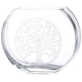 GILDE GLAS art Deko Vase Blumenvase aus Glas - mit Lebensbaum Motiv - Moderne Dekoration Wohnzimmer Geschenk für Frauen- Farbe: transparent Höhe 23 cm