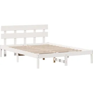 vidaXL Bettgestell mit Kopfteil Braun 140 x 200 cm Massivholz Kiefer - Weiß