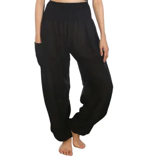 Lofbaz Damen Haremshose Yogahose Pumphose Hippie Hose Boho Kleidung Festival Outfit Sommerhose Leicht Sommer Hosen - Solid 1 Schwarz S
