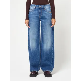 5-Pocket-Jeans GANG "94CORA", Damen, Gr. 32, N-Gr, blau (rough midblau), Denim/Jeans, Obermaterial: 100% Baumwolle, weit lang, Jeans 5-Pocket-Jeans, im Baggy Fit mit niedriger Leibhöhe