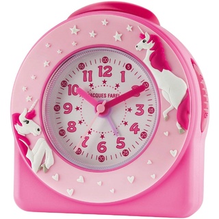 JACQUES FAREL Kinderwecker Lernwecker Mädchen 3D Einhorn Pink Rosa Analog Quarz ohne Ticken mit Licht und Snooze Alarm ACW 50