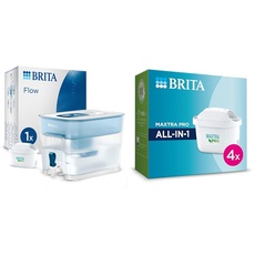 BRITA Flow Wasserfilter XXL mit Zapfhahn 8 & Wasserfilter-Kartusche MAXTRA PRO All-in-1 – 4er Pack – Original BRITA Ersatzkartusche reduziert Kalk