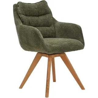 Linea Natura Armlehnstuhl , Grün, Eichefarben , Holz, Textil , Eiche , vollmassiv , konisch, eckig , 59x86x69.5 cm , Stoffauswahl, Typenauswahl, Gestellauswahl, Sitzfläche 180° drehbar, automatische Rückholfunktion , Esszimmer, Stühle, Polsterstühle