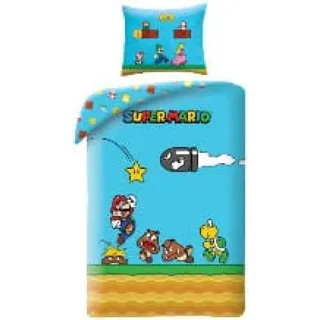 Halantex Super Mario Blau, Bettbezug 140 x 200 cm / Kissenbezug, 100 % Polyester