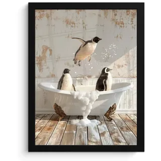 MuchoWow Poster MIT Rahmen Vintage - Pinguin - Badewanne - Schaumstoff Bilderrahmen 30x40 cm , Schwarz , Papier , Rechteckig , 30x40 cm , gerahmt , Bilder & Rahmen, Bilder
