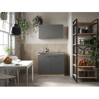 Respekta Merle Miniküche Elektrokochfeld rechts grau