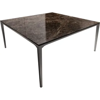 DeLife Couchtisch Levente Keramik Laminam® Emperador Extra Lucidato Dunkelbraun Gestell Edelstahl Silber