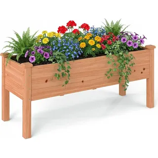 COSTWAY Hochbeet aus Holz, Pflanzbeet für Kinder, 120x43,5x51cm, Pflanztrog belastbar bis 100 kg, Blumenkübel mit Ablauflöchern, Kräuterbeet, Orange - Orange
