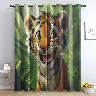 Tier Tiger Vorhang, Wild Tier Gardinen,2er Set Verdunkelungsvorhang, Dschungel Tier Vorhänge, Wohnzimmer Kinderzimmer Schlafzimmer Thermovorhang Schallschutz Blickdichte vorhänge, 170x200 cm i9&a125