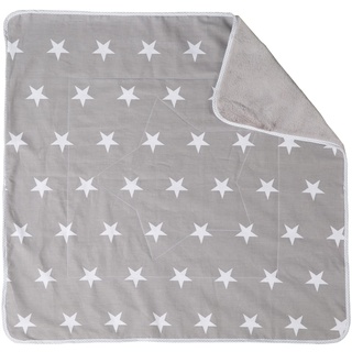 roba Babydecke Little Stars - 80 x 80 cm - Decke zum Kuscheln, Krabbeln & Spielen - Weiche Kinderdecke 2 seitig mit Stern Motiv aus Baumwolle / Plüsch - Grau / Weiß, 1 Stück (1er Pack)