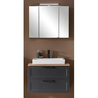 Waschtischset mit Keramik-Aufsatzbecken in dunkelgrau MARLING-03, B/H/T ca. 80/200/47 cm - Grau