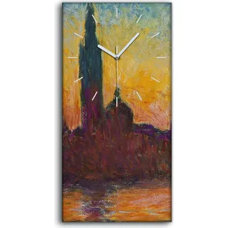 Wanduhr Bürouhr Leinwand Bild Quarz 30x60 Maggiore bei Dämmerung Claude Monet - weiße Hände - Orange