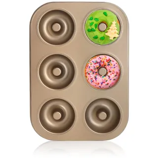 TLDBATICE Donutform, Donut Form Backblech 6er Antihaft Form Karbonstahl, Antihaftbeschichtet Spülmaschinenfest Hitzebeständig Gold Backform, für Küche Ofen Dessert Backen