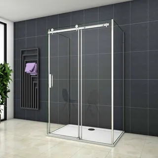 U-kabine 140x195cm Schiebetür mit 80x80x195cm Seitenwand 8mm ESG-NANO Glas U-Form Duschabtrennung Duschkabinen inkl.Duschtasse - Transparent