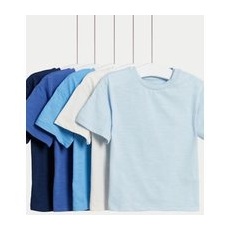 Boys M&S Collection 5pk Pure Cotton T-Shirts (0-3 Yrs) - Blue Mix, Blue Mix - 12-18