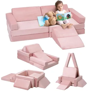 GarveeLife Kindersofa, 12 Stück Sofa für Kinder mit Schaumstoffblöcken, dick, widerstandsfähig, mit verdecktem Reißverschluss, modulares Sofa, faltbar, Rosa