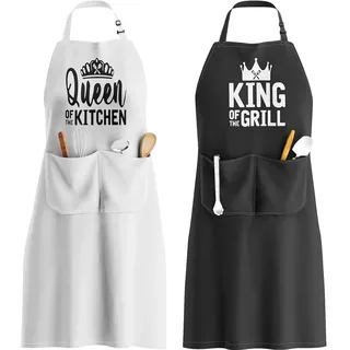 King & Queen Schürzen-Set – Weihnachtsgeschenke für Ehemann und Ehefrau, lustige Küchengeschenke für Paare, Jahrestags-Hochzeitsgeschenke für Sie und Ihn, Valentinstagsgeschenke für Freund, Freundin,