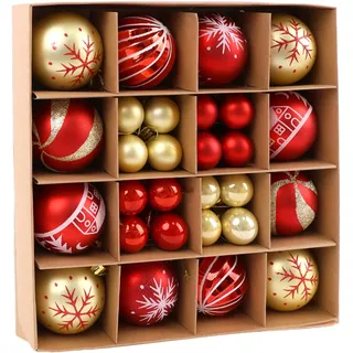 testyu 44 Stücke Weihnachtskugeln Ornament Set Rot Gold, 3 & 6 cm Christbaumkugeln Hängender Baumschmuck, Kugeln-Set für Weihnachtsbaumdekoration, Feiertagsparty, Hochzeitsdekoration mit Umhängeband