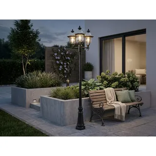 LED Straßenlaterne Schwarz Silber Mastleuchte Landhausstil zur Gartenbeleuchtung - Schwarz, Silber