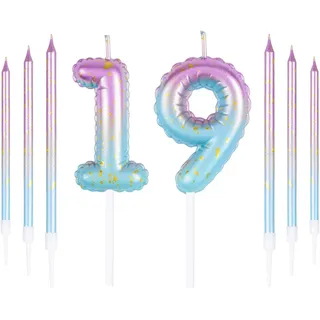 Rosa blaue 19th Geburtstag Kerze, rosa Zahl 19 Kerzen für Kuchen, bunte dünne Party Kerzen, Happy Birthday Kerzen Zahl, rosa blaue Kuchen Kerzen Kuchen Toppers für Mädchen Jungen Geburtstag Party