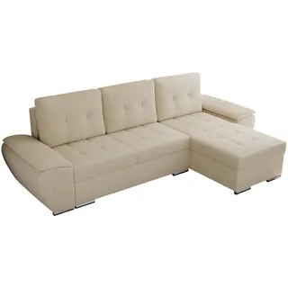 MKS Meble Sofa mit Schlaffunktion - Ecksofa mit Schlaffunktion und Bettkasten - Sofa 3 Sitzer - Schlafsofa - Couch - Schlafsofa mit Bettkasten - Umbria L - Beige Boucle - Beige
