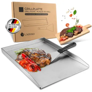 Exitoso Grillplatte 30x40cm | Plancha Mit Grillspachtel | Gasgrill Aus Dickem & Rostfreiem Edelstahl | 4mm Dicke | Universalgröße