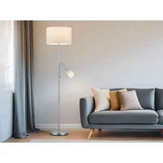 LED Stehleuchte & Leselampe Stoffschirm weiß für Wohnzimmer Stehlampen zum Lesen - Weiß, Silber