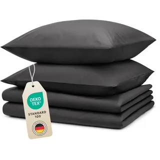 Blumtal Bettwäsche 2X 135x200cm + 2X 80x80cm - Mikrofaser Bettwäsche Set - Mikrofaser Bettbezug bis 95 °C - Deckenbezug + Kissenbezug 4-teilig - Bettbezug Anthrazit