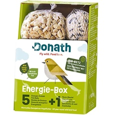 Donath Energie-Box 5+1-5 Meisenknödel a 100g und 1 Nussbeutel mit 120g, jeweils im Bio-Netz - Knabbervielfalt- wertvolles Ganzjahres Wildvogelfutter - aus unserer Manufaktur in Süddeutschland